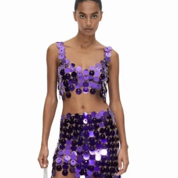 H&M X Rabanne - Sequin disc Disco mini skirt Purple Medium - Picture 4 of 4